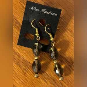 NWOT Beaded Earrings, Brown with Gold